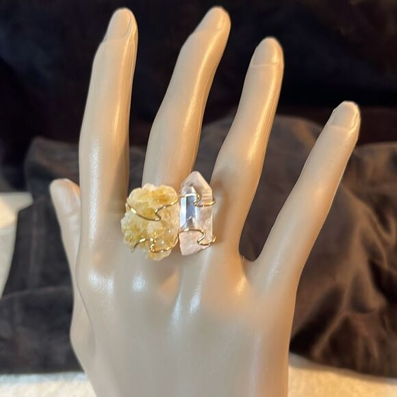 Brazilian citrine raw and natural crystal ring in gold tone 38 ctw size 7 - Picture 9 of 14